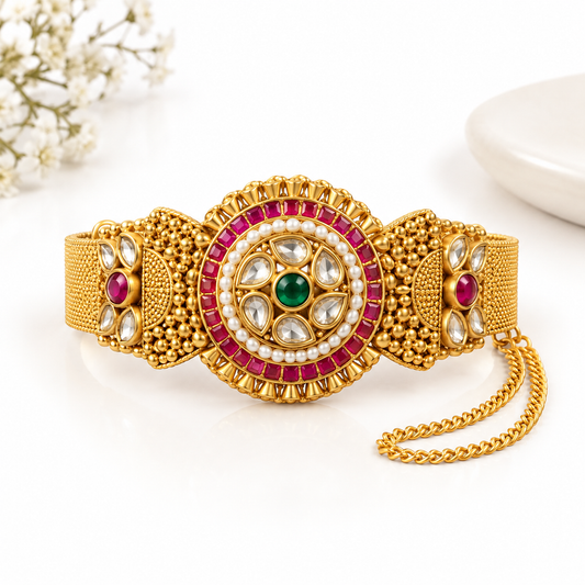 Meera Floral Centerpiece Multi-Strand Beaded Kada