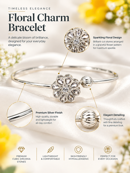 Silver Blossom Spark Open Bracelet