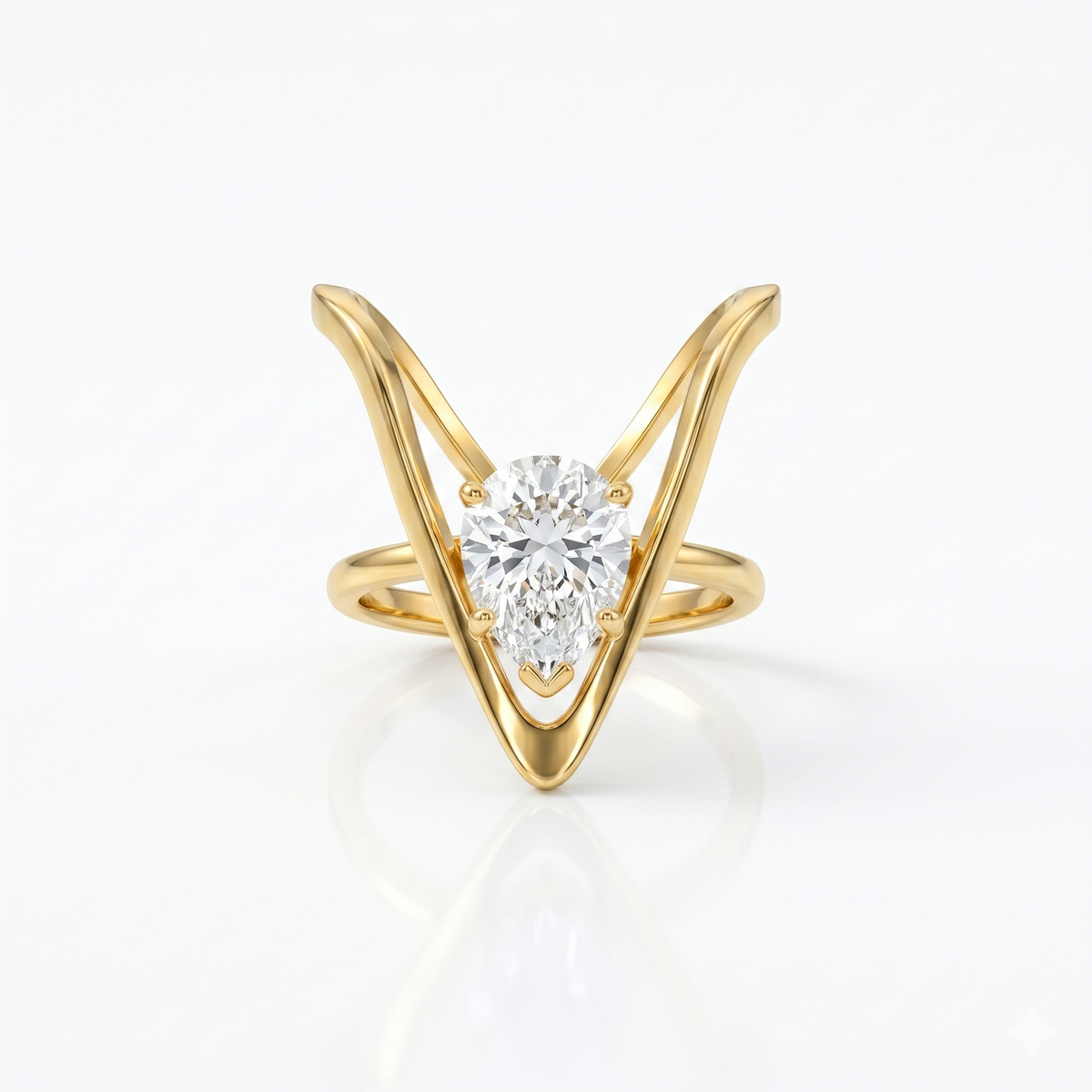 18K Gold Plated Emerald-Green Solitaire-Style V Ring