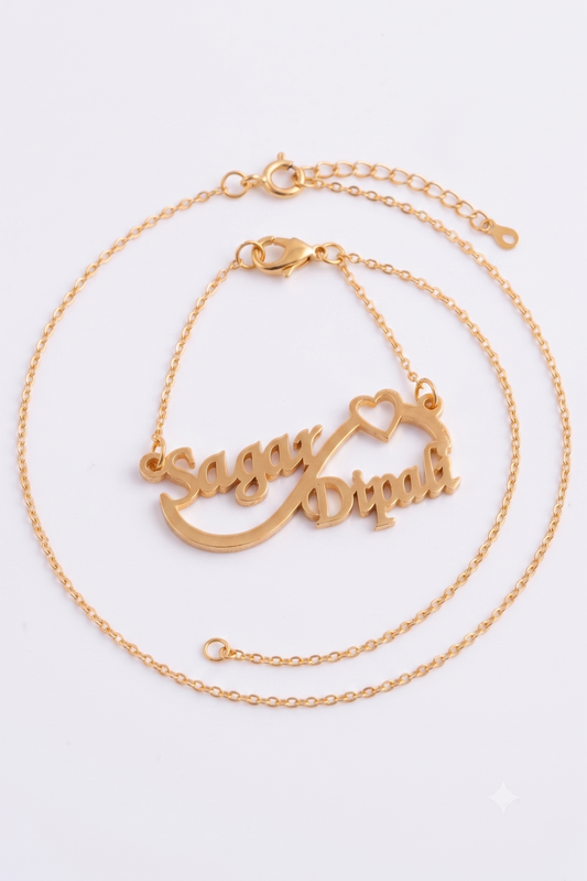 Couple name necklace full chain view