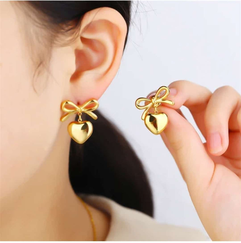 Sweetheart Bow Heart Hoop Earring