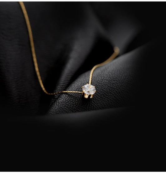 Minimalist Solitaire-Style Crystal Pendant Necklace