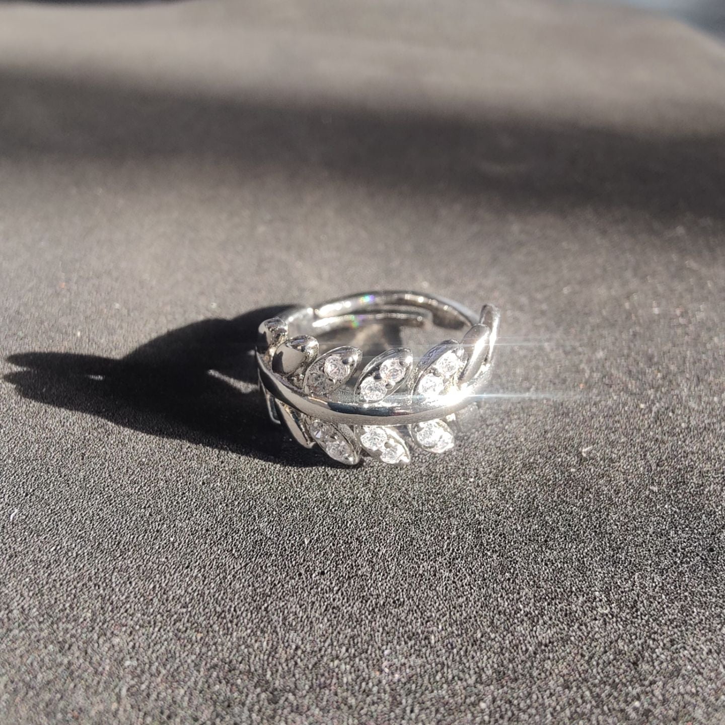 Silver Leaf Wrap Ring With Crystal