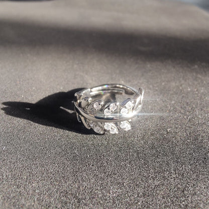 Silver Leaf Wrap Ring With Crystal