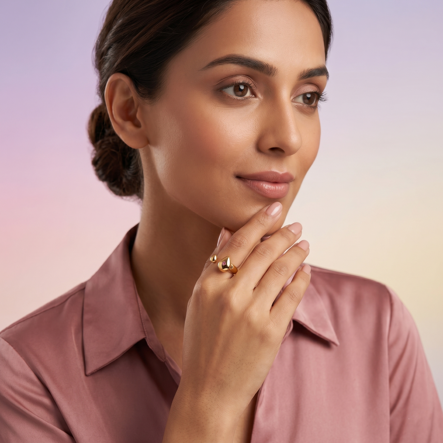 Golden Dewdrop Charm Ring
