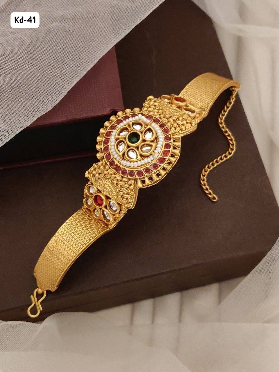 Handcrafted Floral Kundan Gold Plated Adjustable Bangle Kada