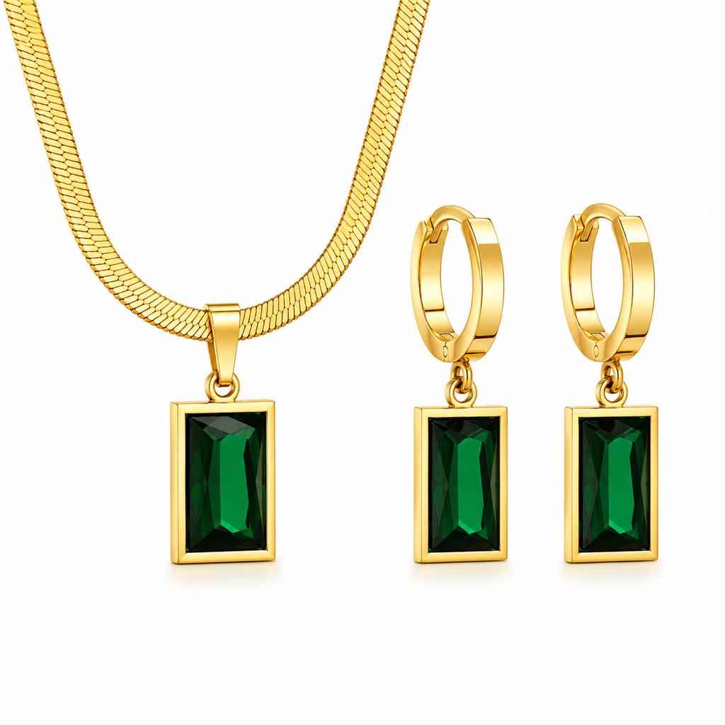Emerald Royale Gold-Toned Neck And Earning Set