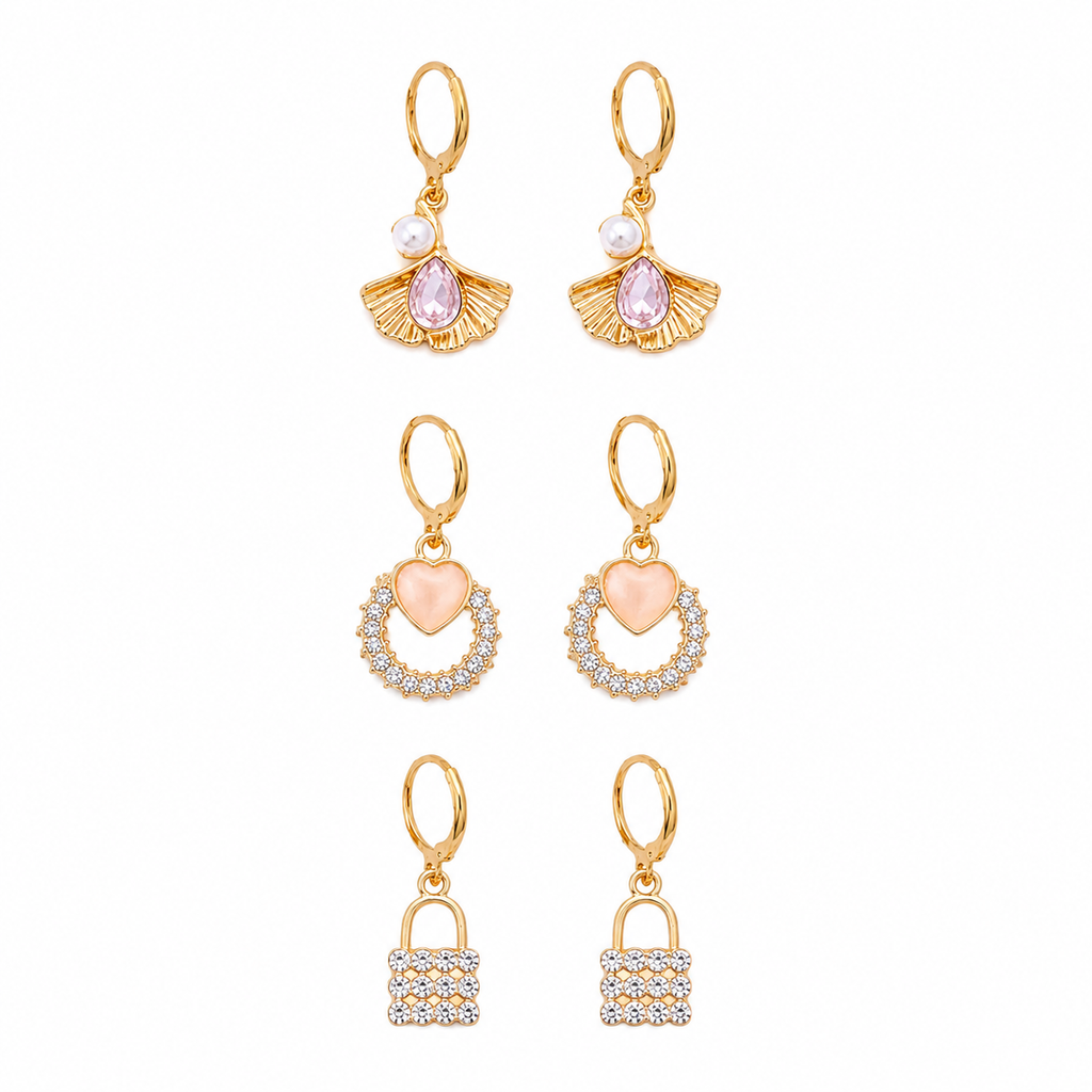 Lakshri Golden Charm Trio Earring Combo Set of 3