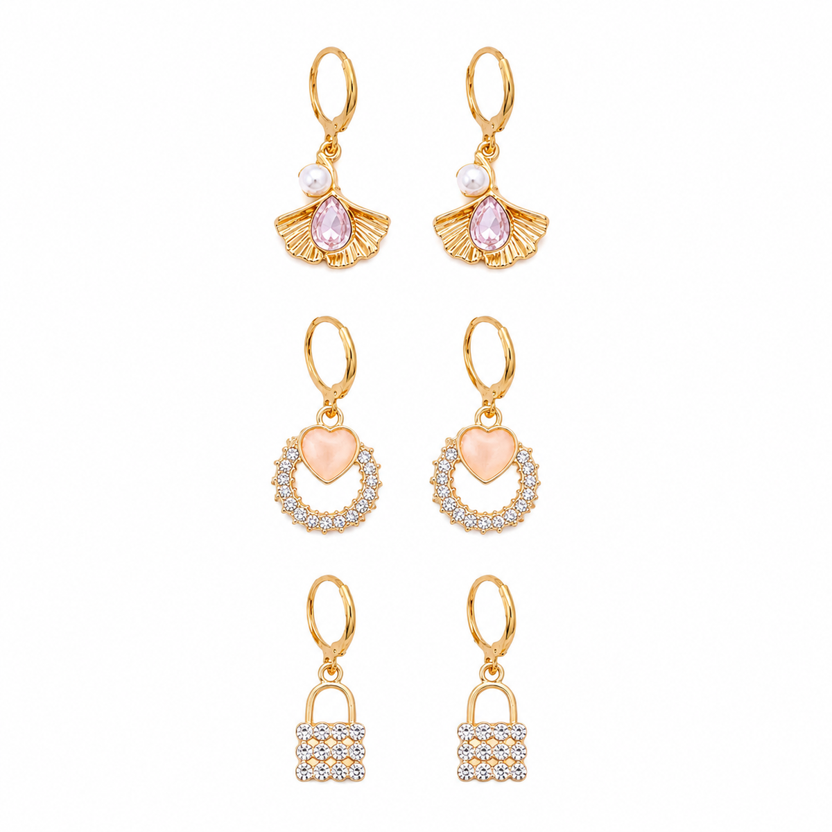 Lakshri Golden Charm Trio Earring Combo Set of 3