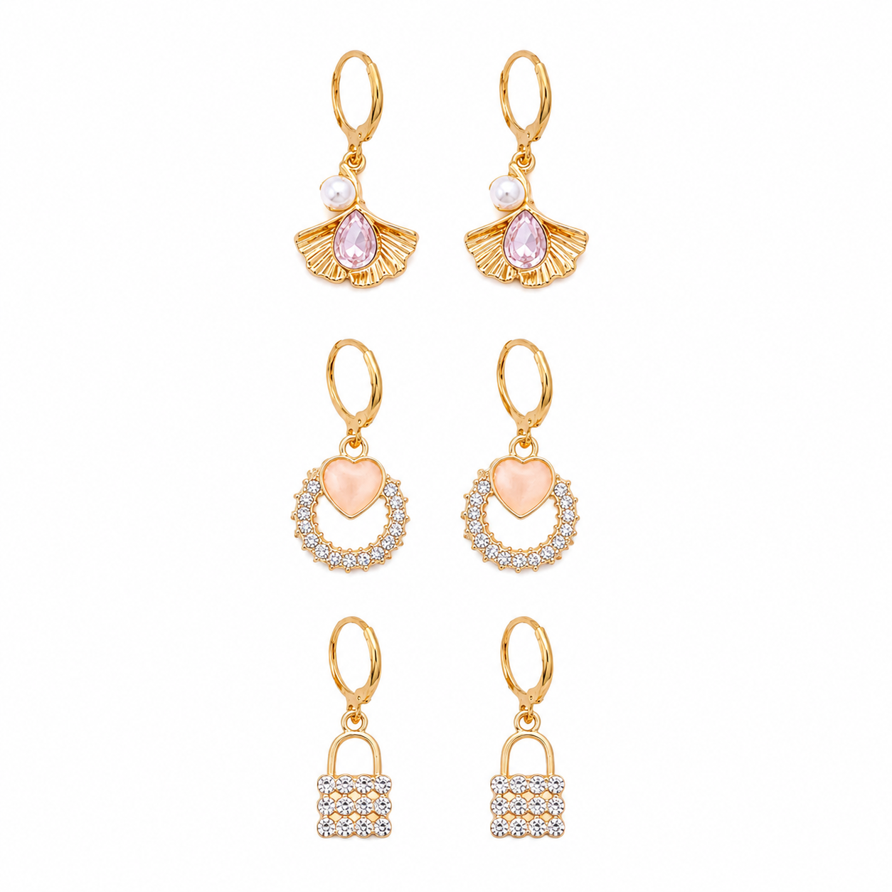 Lakshri Golden Charm Trio Earring Combo Set of 3