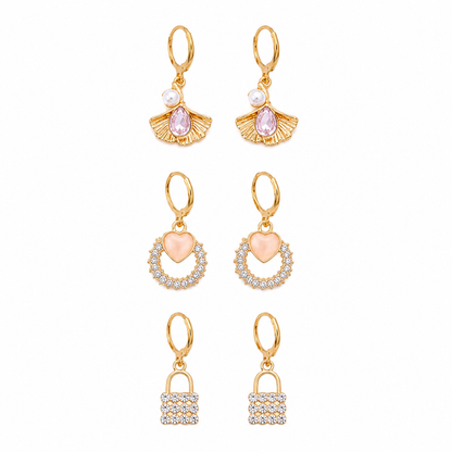 Lakshri Golden Charm Trio Earring Combo Set of 3