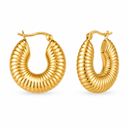 Vintage Gold Ribbed Hoop Earring