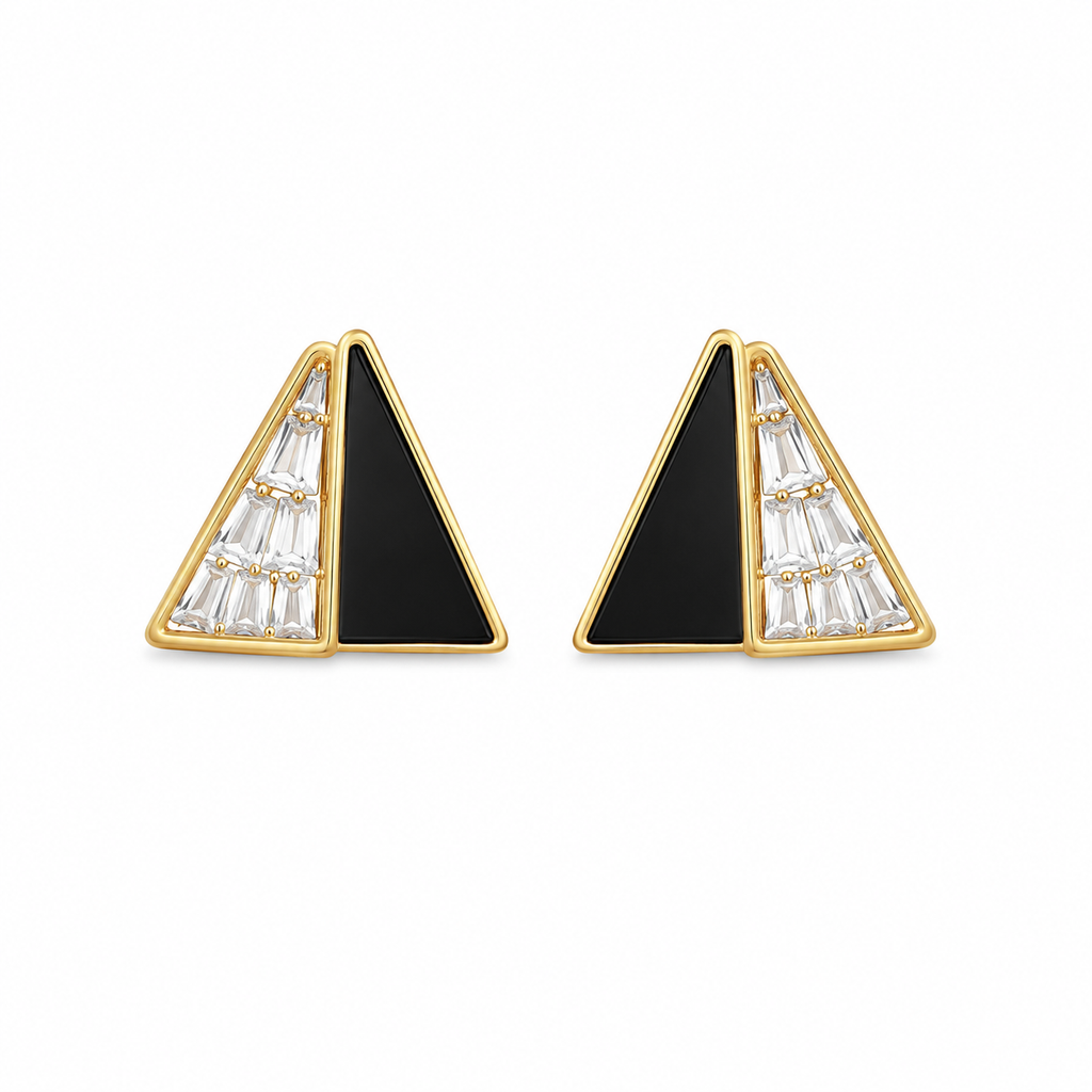 Gold Plated Black Enamel Geometric Stud Earring Combo