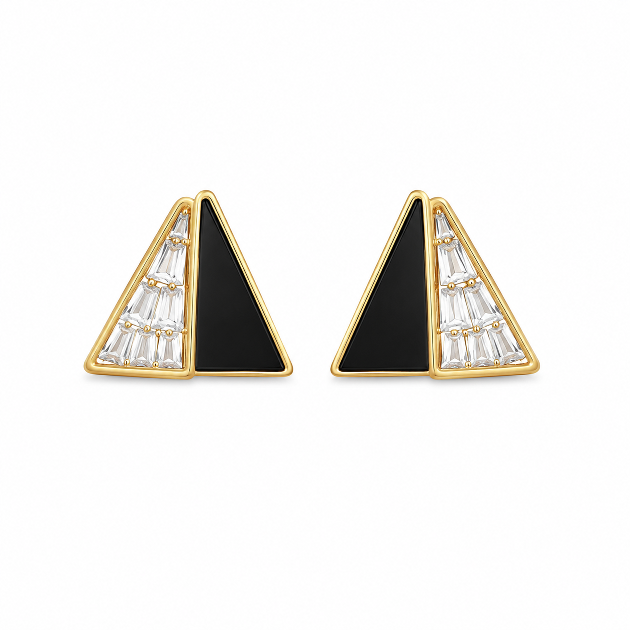 Gold Plated Black Enamel Geometric Stud Earring Combo