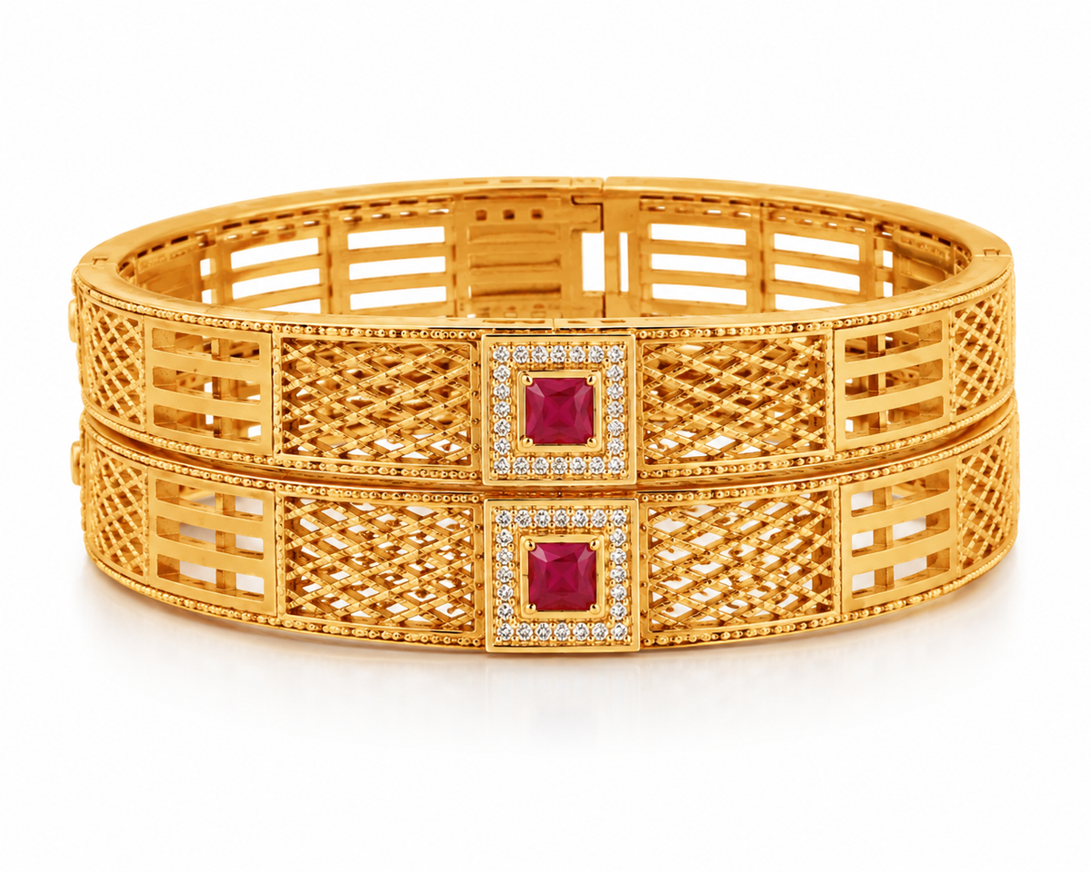 Ruby-Red Royale Gold Plated Designer Bangles