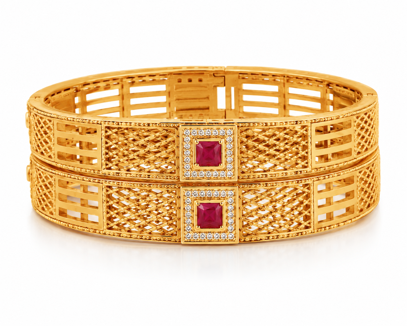 Ruby-Red Royale Gold Plated Designer Bangles
