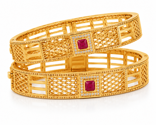 Ruby-Red Royale Gold Plated Designer Bangles