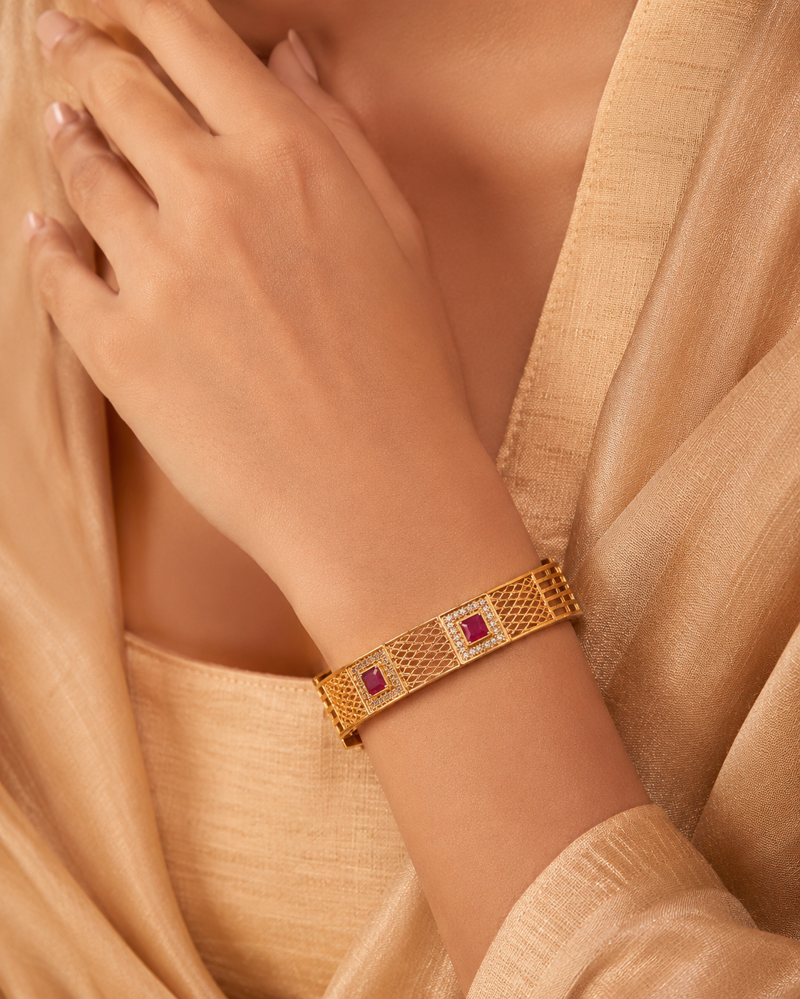 Ruby-Red Royale Gold Plated Designer Bangles