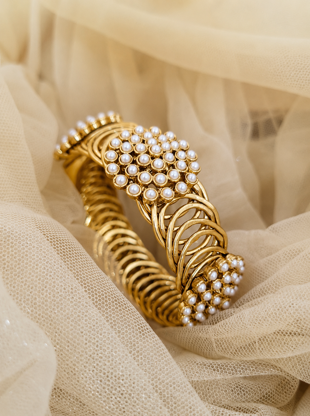 Pearl Grace Traditional Gold-Tone Spring Kada