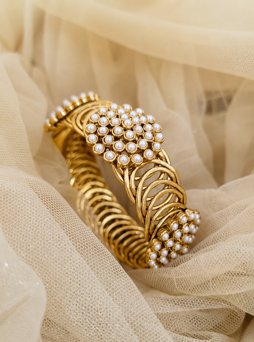 Pearl Grace Traditional Gold-Tone Spring Kada