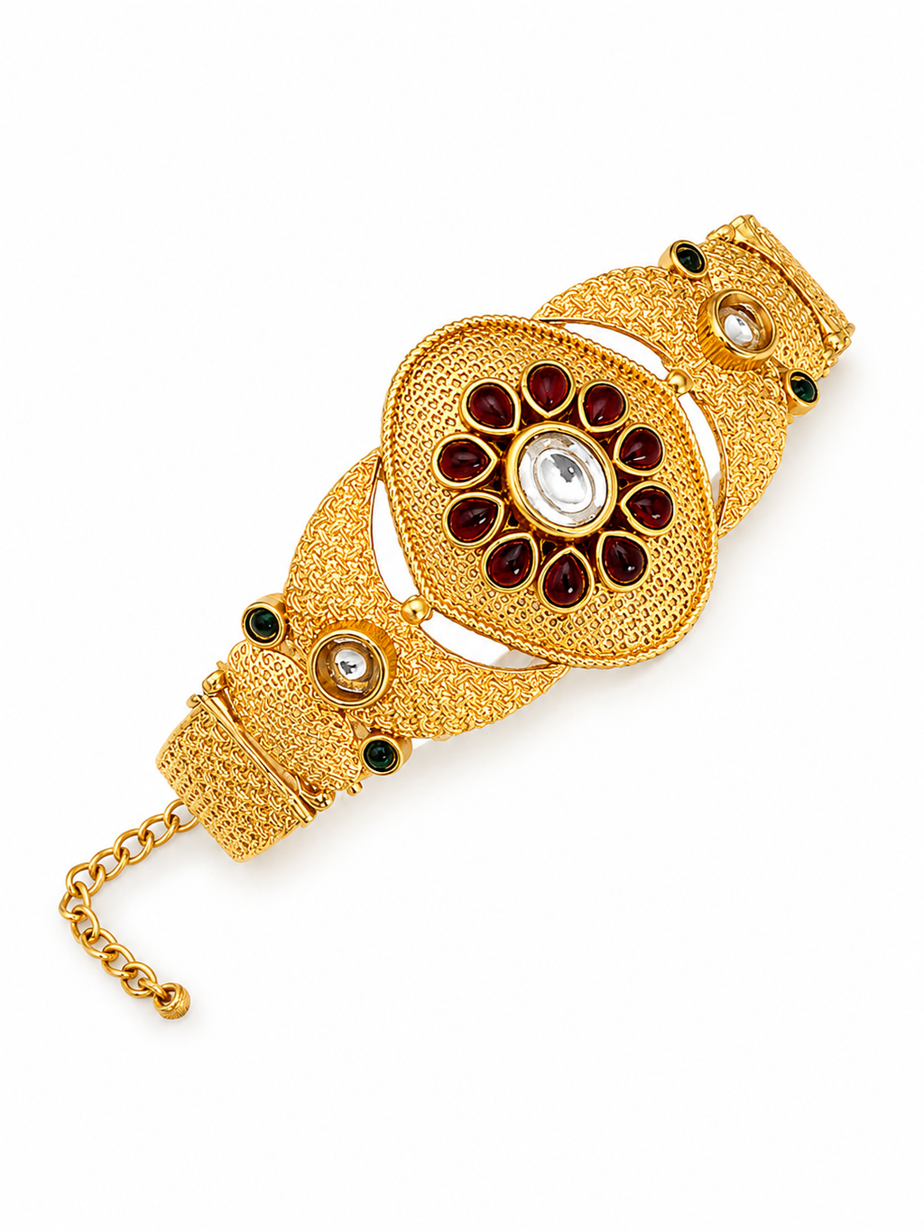 Ethenic Kundan Floral Gold Plated Adjustable Bracelets Kada