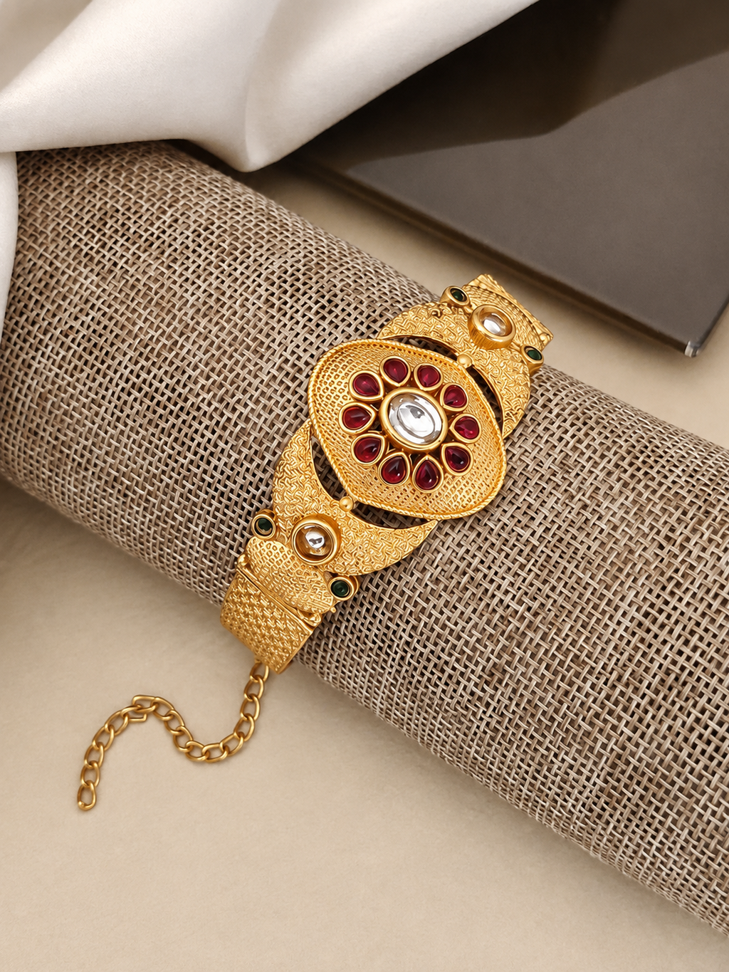 Ethenic Kundan Floral Gold Plated Adjustable Bracelets Kada