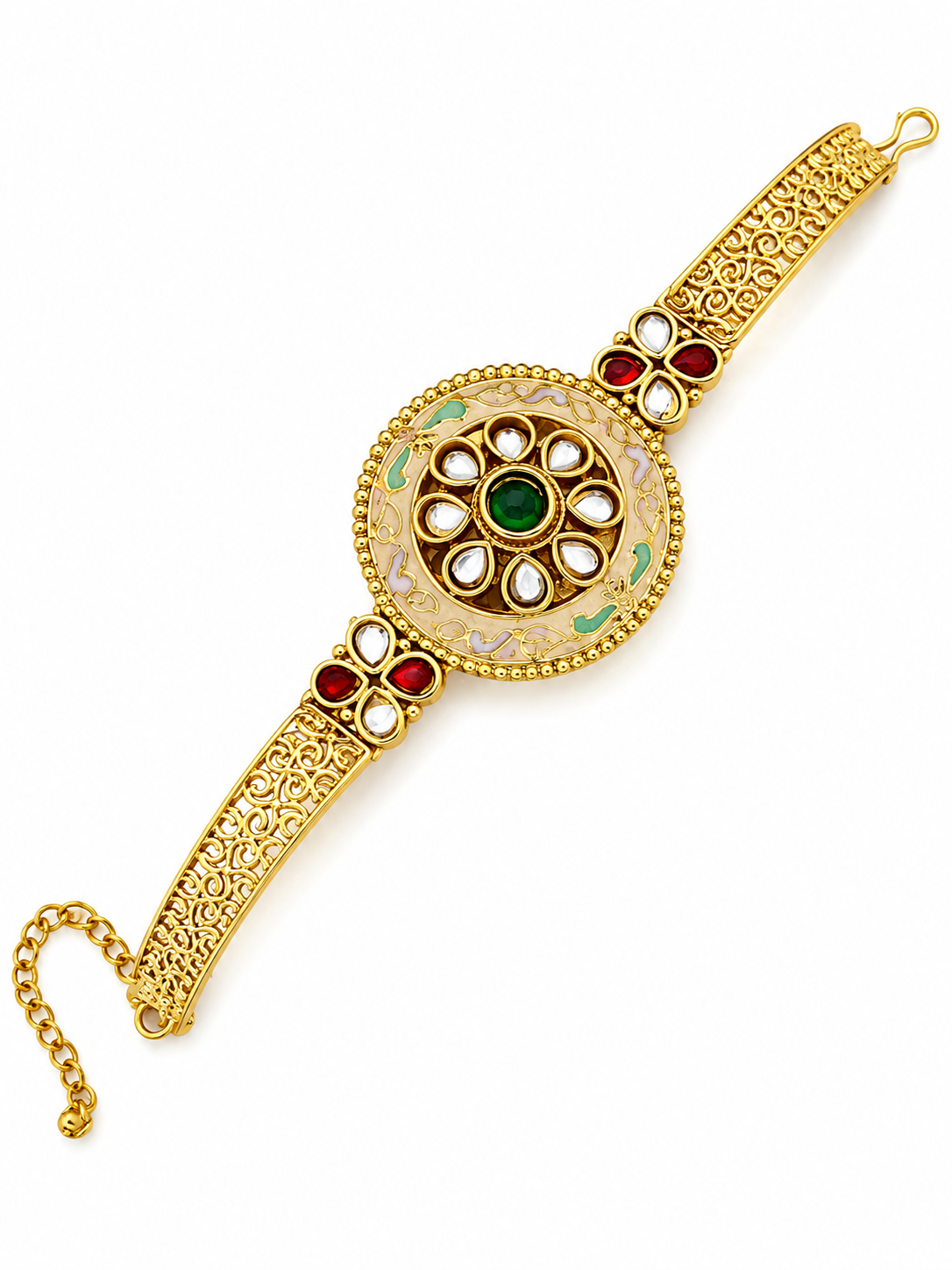 Designer Heritage Ruby-Red Kundan Adjustable Hand Kada