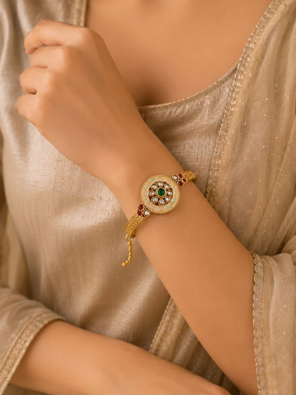 Designer Heritage Ruby-Red Kundan Adjustable Hand Kada