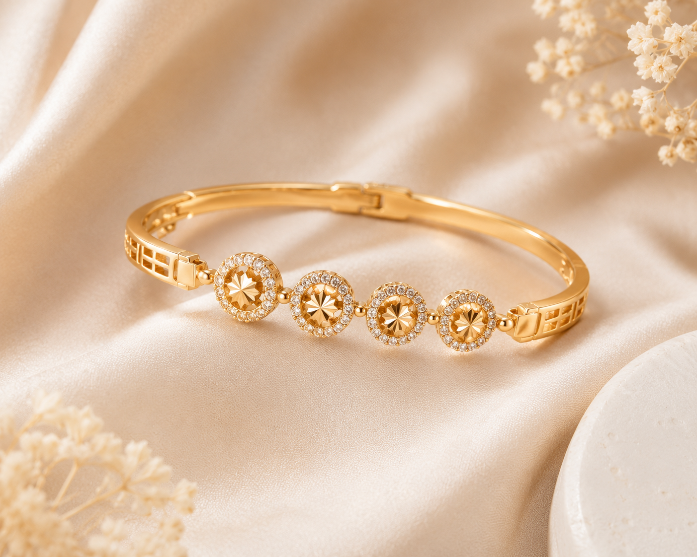 Timeless Elegance Crystal-Studded Gold-Tone Kada