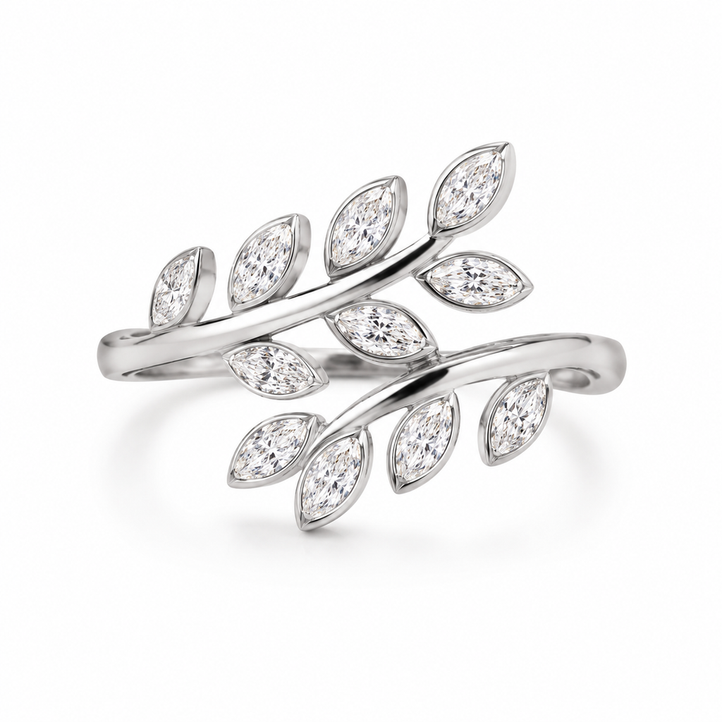 Silver Leaf Wrap Ring With Crystal