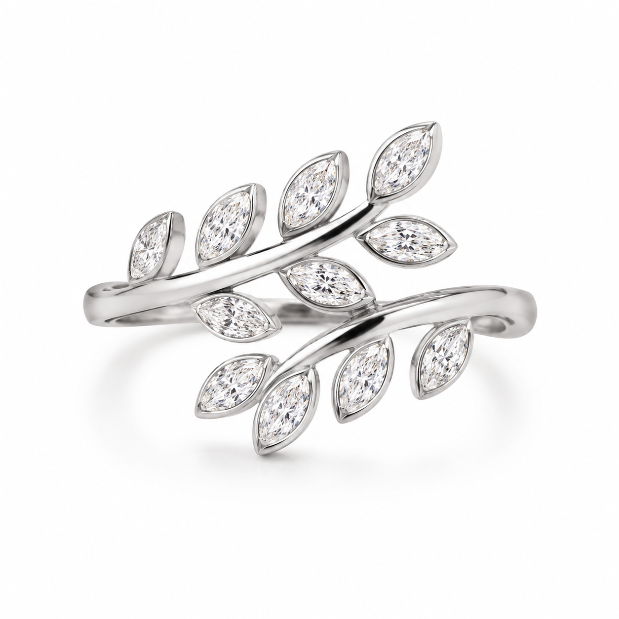 Silver Leaf Wrap Ring With Crystal