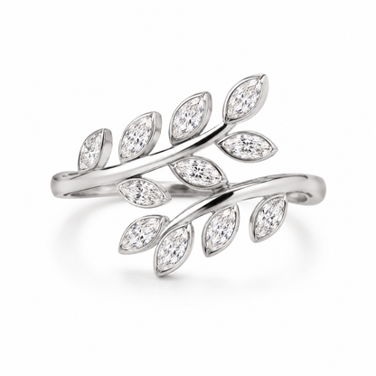 Silver Leaf Wrap Ring With Crystal