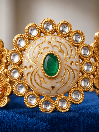 Traditional Meenakari Bangle With Emerald-Green And Polki-Style Accents