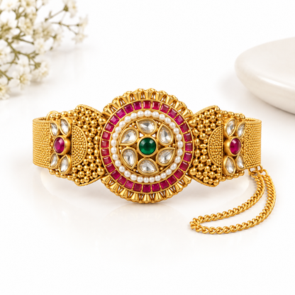 Meera Floral Centerpiece Multi-Strand Beaded Kada