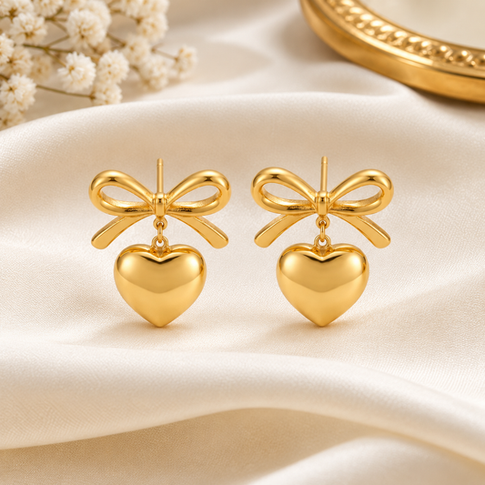 Sweetheart Bow Heart Hoop Earring