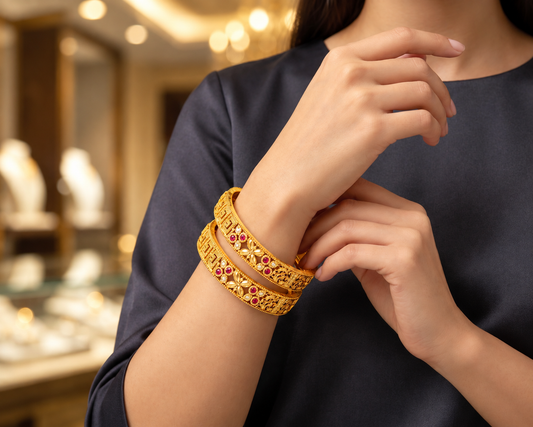 Avantika Ruby-Red & Crystal Bangle