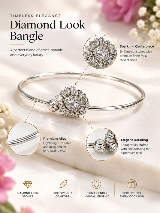 Silver Dewdrop Heart Open Bangle