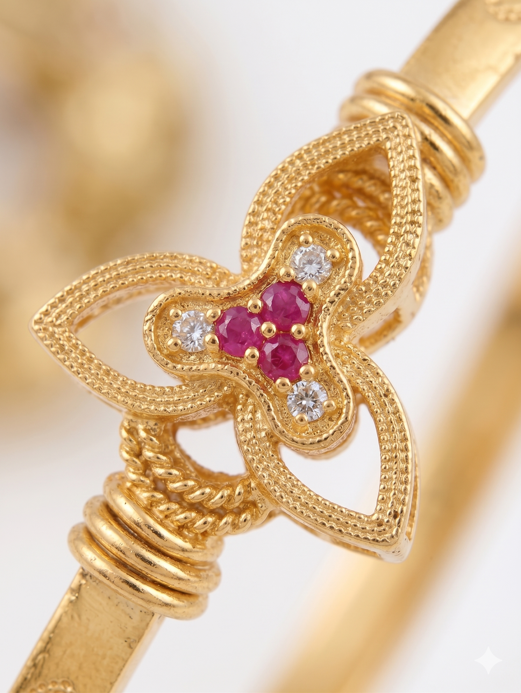 Tri-Leaf Ruby-Red & Crystal Bangles