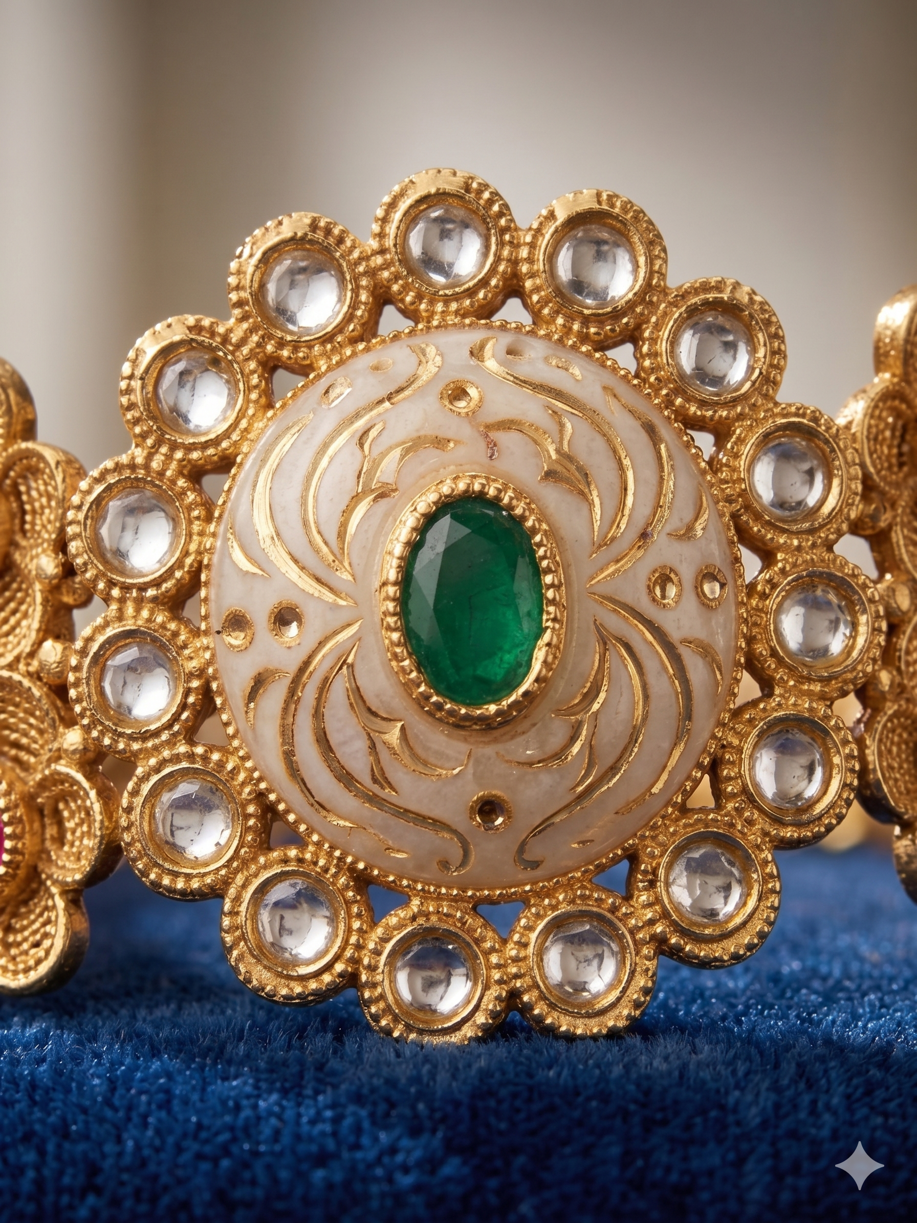 Traditional Meenakari Bangle With Emerald-Green And Polki-Style Accents