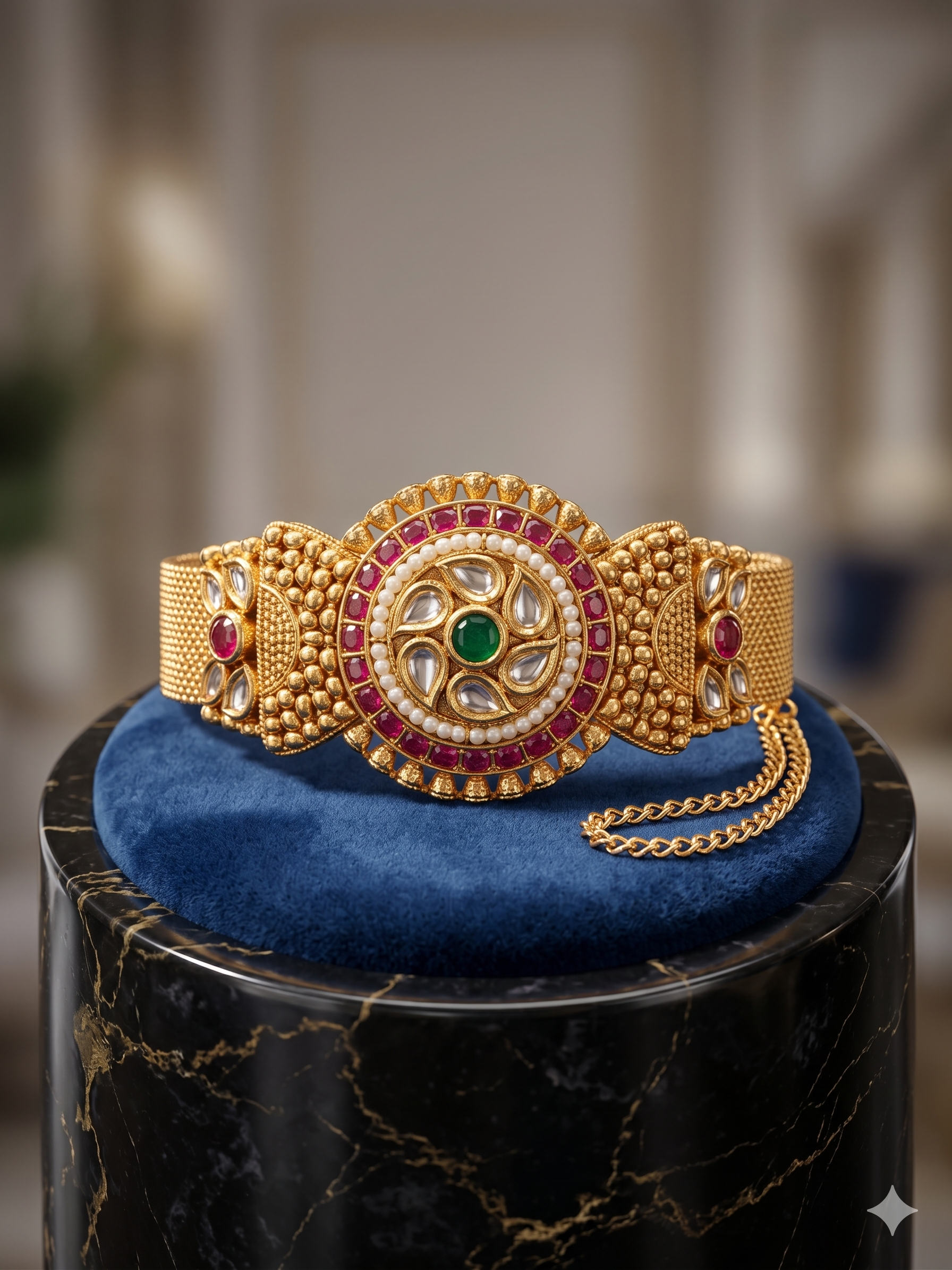 Handcrafted Floral Kundan Gold Plated Adjustable Bangle Kada