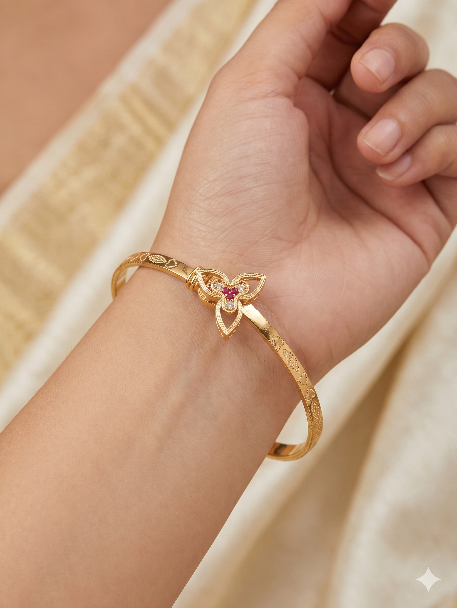 Tri-Leaf Ruby-Red & Crystal Bangles