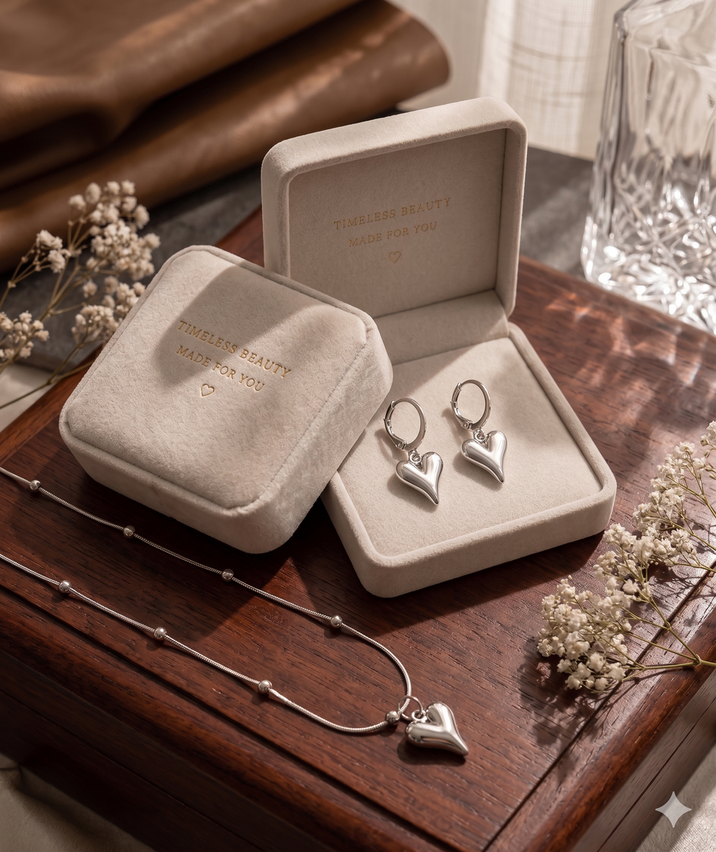 Chunky Silver Heart Jewellery Set