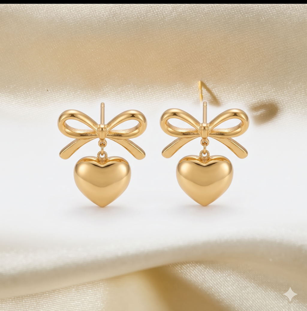 Sweetheart Bow Heart Hoop Earring