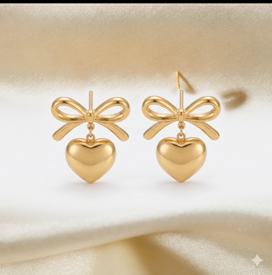 Sweetheart Bow Heart Hoop Earring
