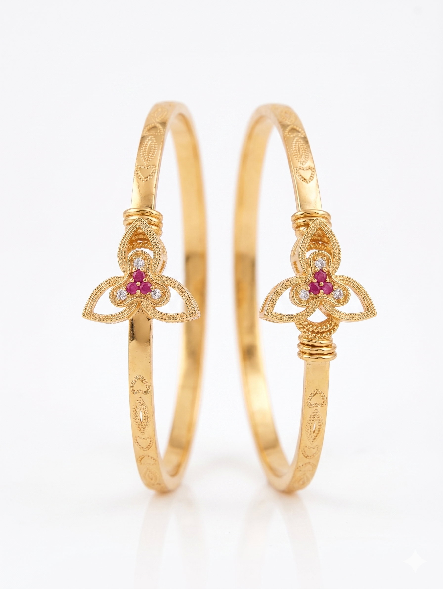 Tri-Leaf Ruby-Red & Crystal Bangles