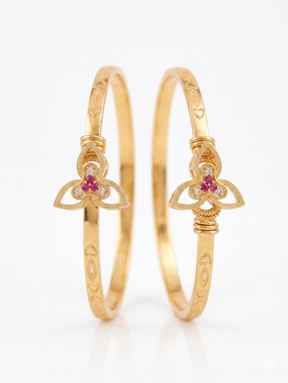 Tri-Leaf Ruby-Red & Crystal Bangles