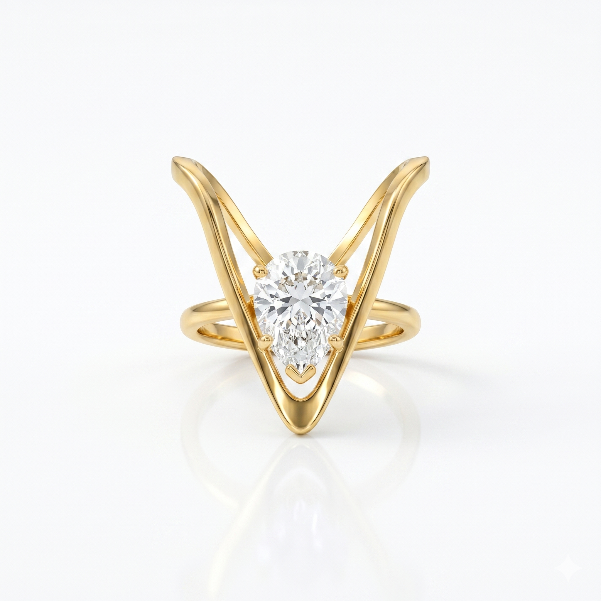 18K Gold Plated Emerald-Green Solitaire-Style V Ring