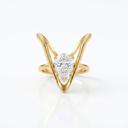 18K Gold Plated Emerald-Green Solitaire-Style V Ring