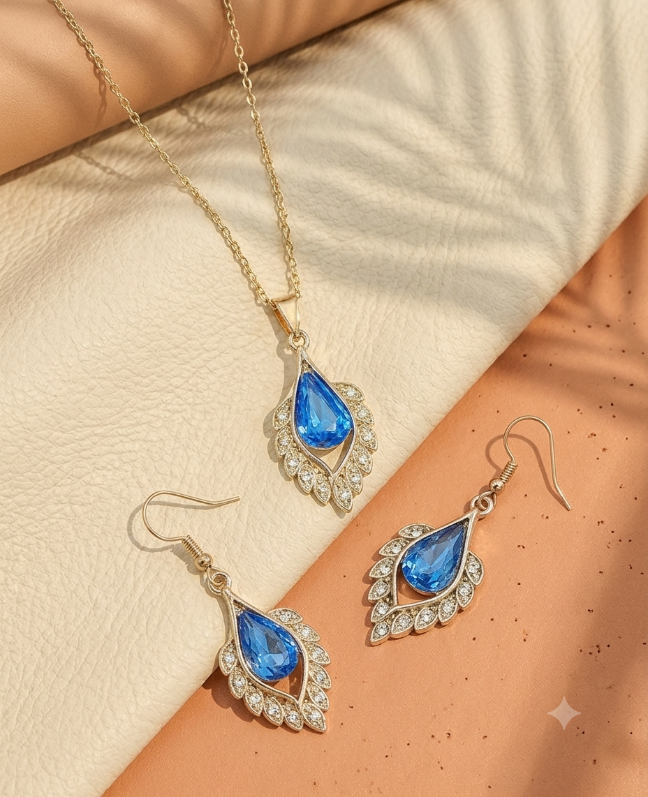 Sapphire Blue Teardrop Jewellery Set