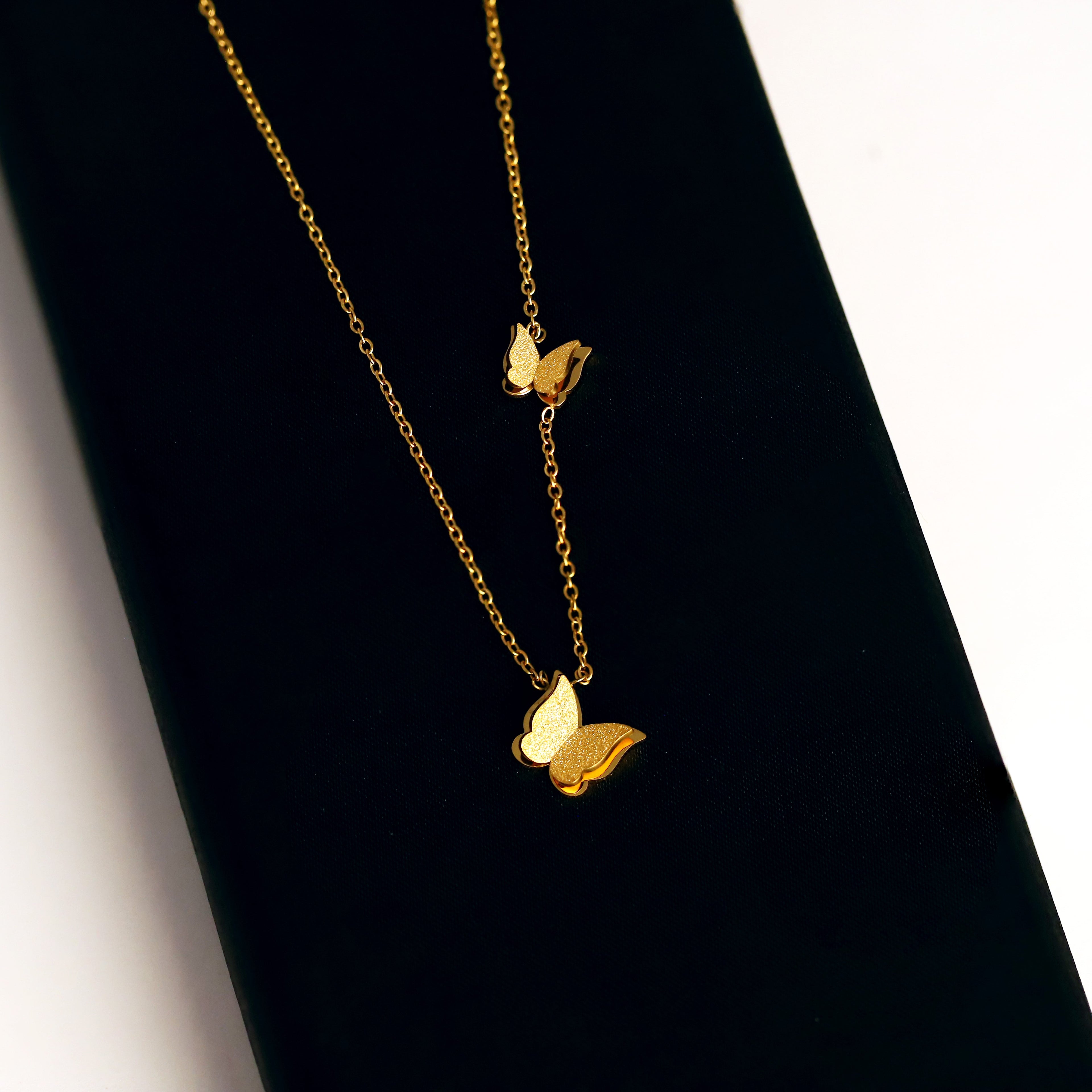 Noir Gold Butterfly Layered Pendant Necklace